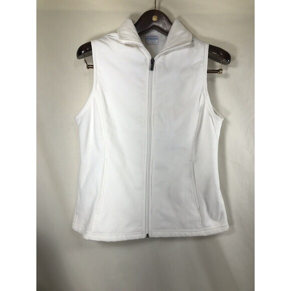 Columbia Women's Small Jacket Vest Sleeveless Full Zip Fleece Activewear White - Picture 1 of 7